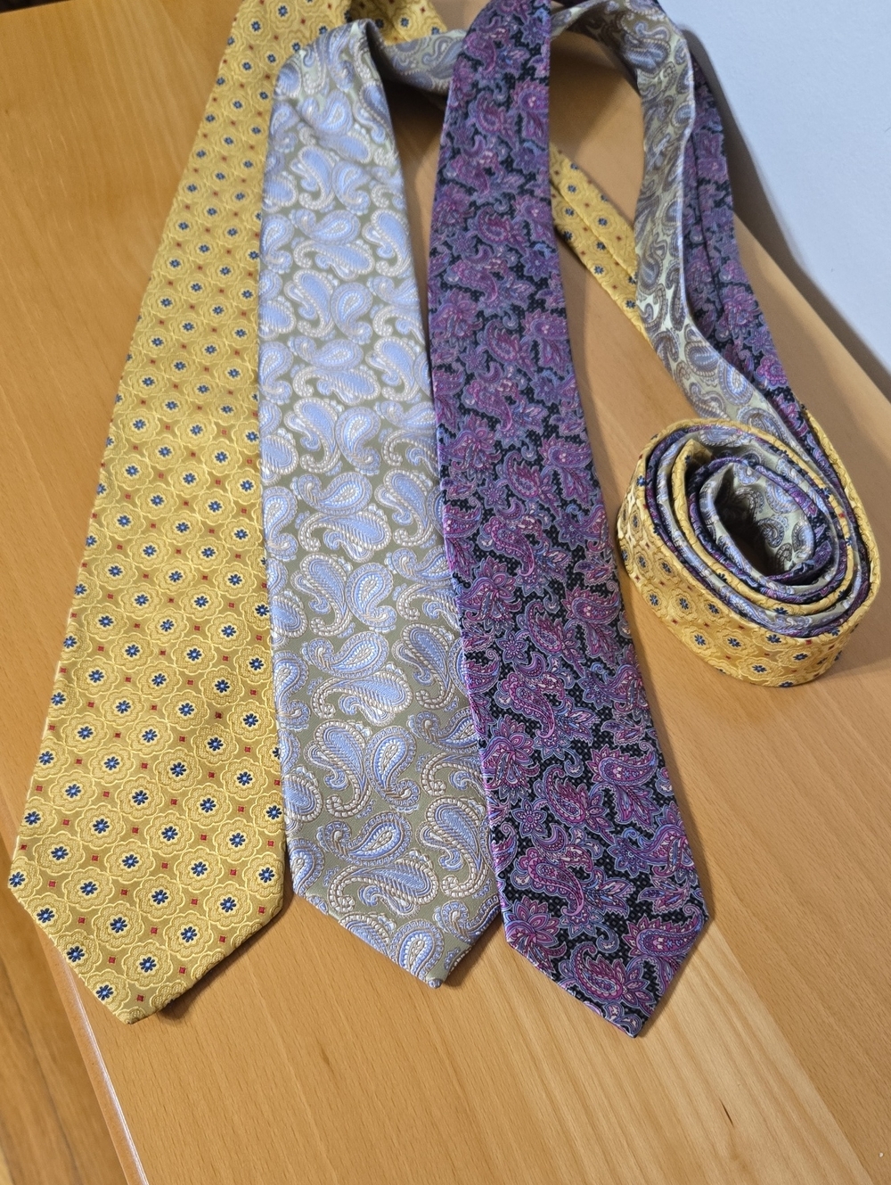 Jos.A.Bank Yellow, Purple & Paisley Mix Silk Tie Set (3)